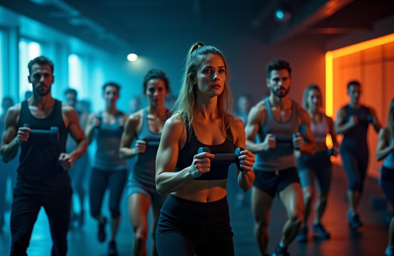 Diverse group of people in a high-intensity interval training class at Core Strength Fitness.